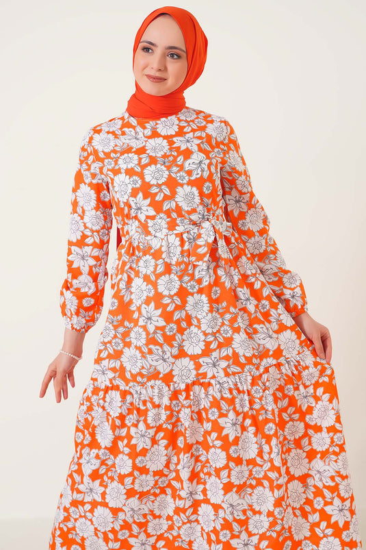 Robe Motifs Floraux Mixtes Orange