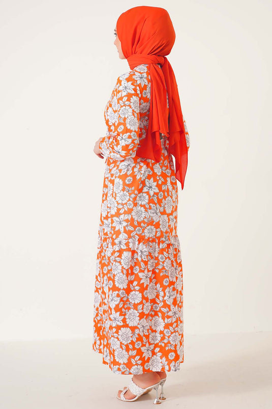 Robe Motifs Floraux Mixtes Orange