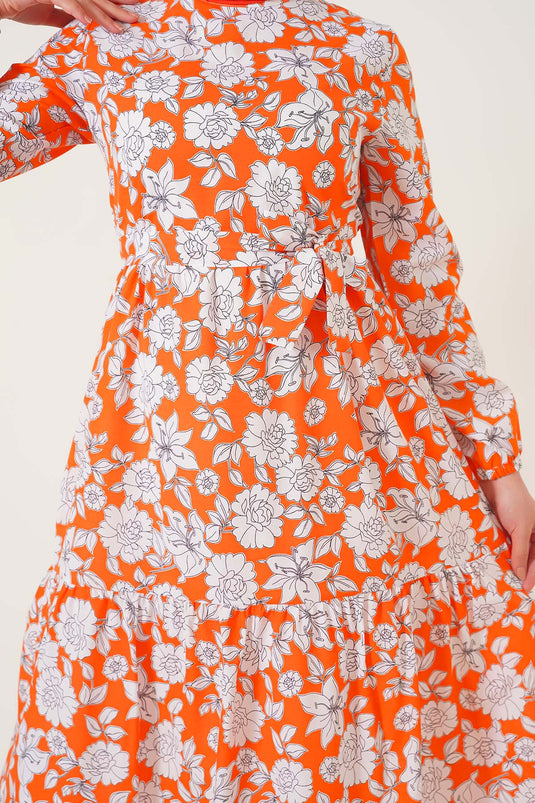 Robe Motifs Floraux Mixtes Orange