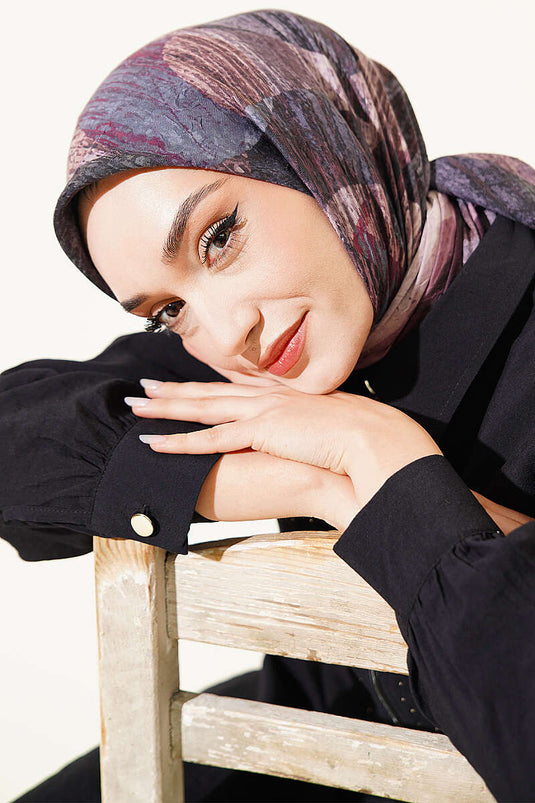 وشاح آيدا من بامبو كراش بنقوش مختلطة بلون بورجوندي