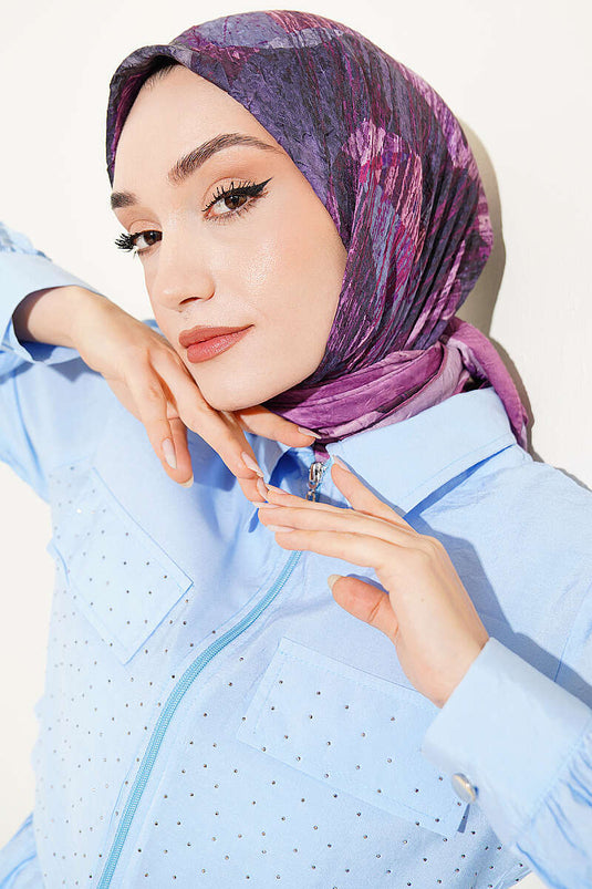 Foulard Ayda en bambou craquelé à motifs variés magenta
