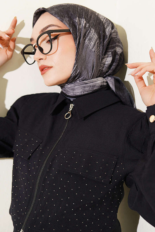 وشاح آيدا من بامبو كراش بنقوش مختلطة باللون الأسود