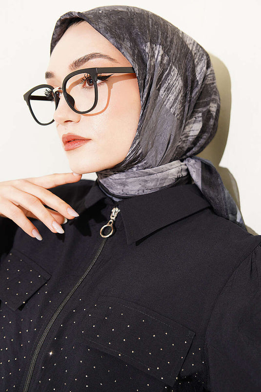وشاح آيدا من بامبو كراش بنقوش مختلطة باللون الأسود