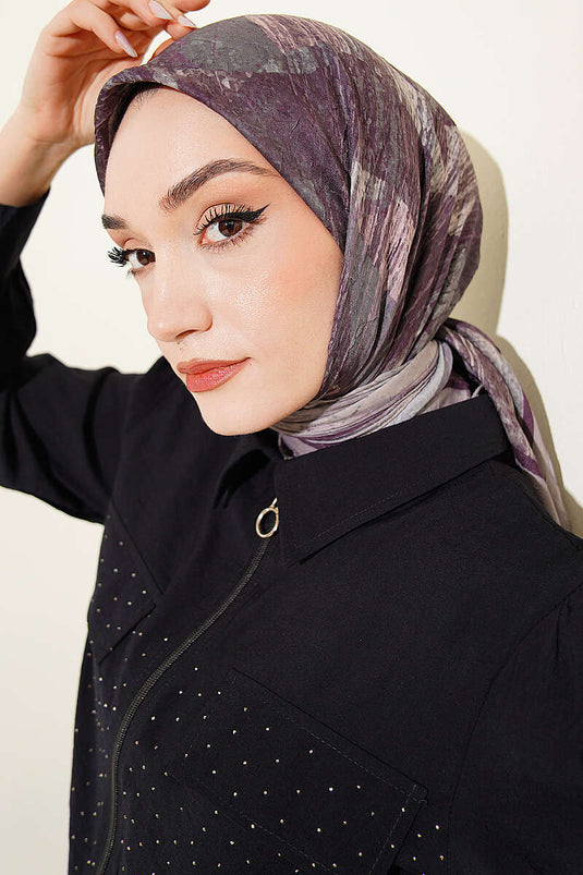Foulard Ayda en bambou craquelé à motifs variés couleur pierre