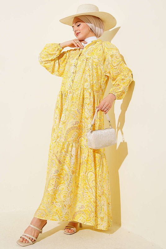 Robe à motifs variés avec boutons en pierre assortis 1