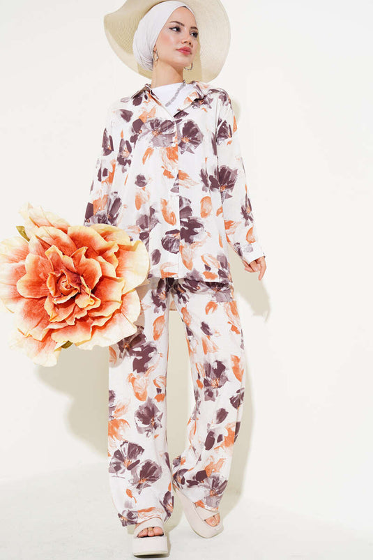 Karışık Desen Viskon İkili Takım Kahve