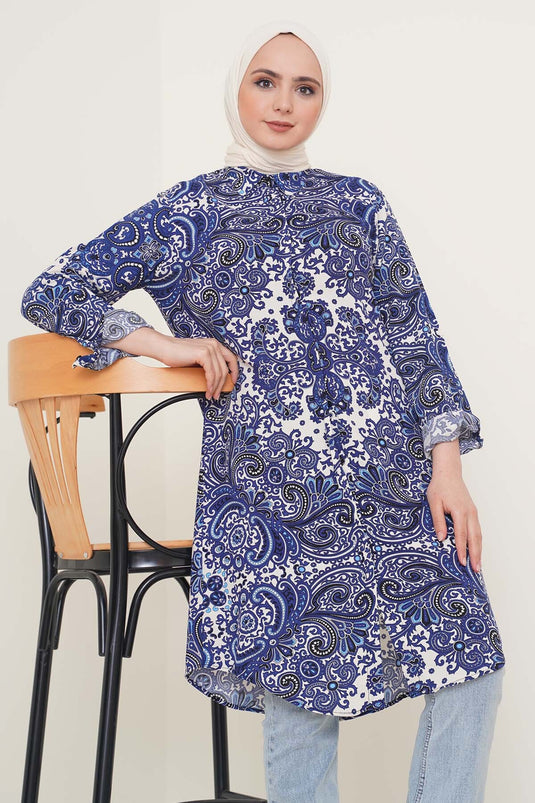 Chemise indigo série motifs mixtes