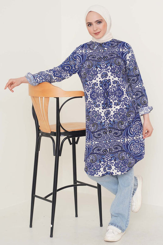 Chemise indigo série motifs mixtes