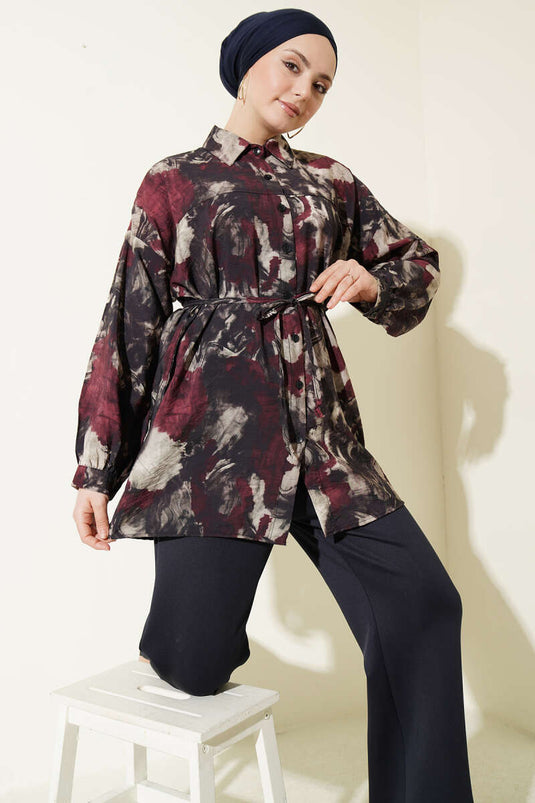 Chemise à ceinture cordelette à motifs variés assortis 11