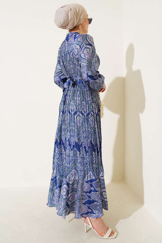 Mixed Pattern Belted Dress Parliament