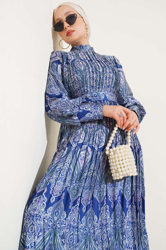 Mixed Pattern Belted Dress Parliament