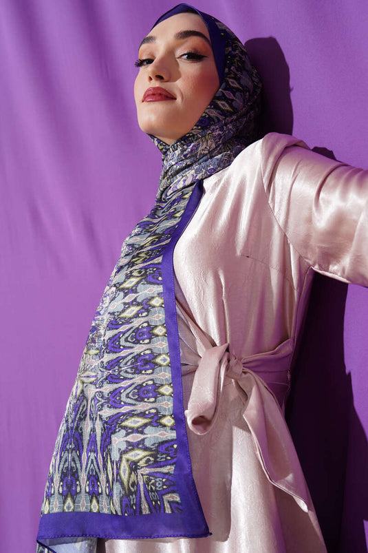 Karışık Desenli Pamuk Şal Mor