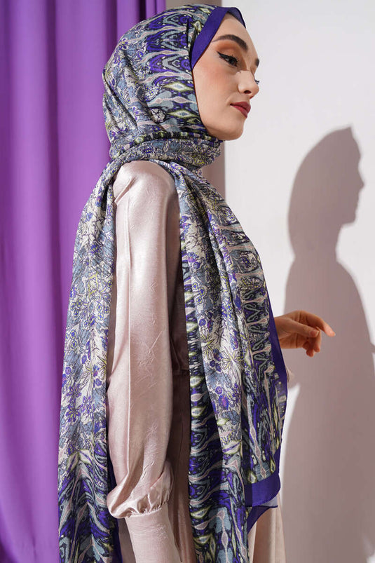 Karışık Desenli Pamuk Şal Mor