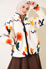 Manteau Peluche À Motifs Mixtes Marine