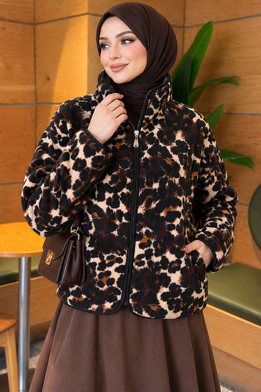 Chaqueta De Felpa Con Estampado De Leopardo