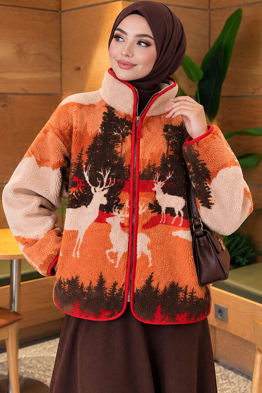 Veste Peluche À Motifs Colorés En Orange