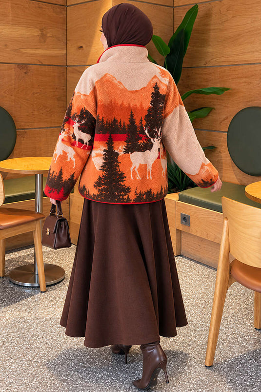 Veste Peluche À Motifs Colorés En Orange