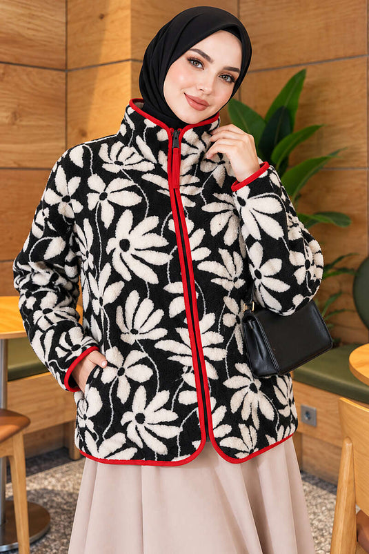 Manteau En Fausse Fourrure À Motifs Mélangés Noir