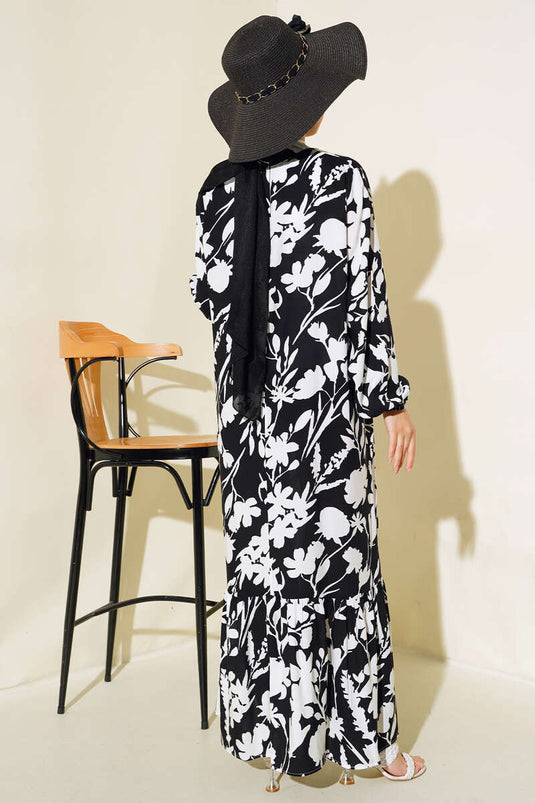 Robe de sol décontractée à motifs mixtes noir et blanc