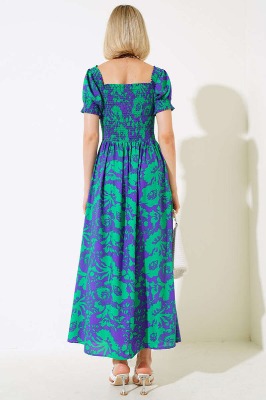 Robe en viscose tissée à motifs variés, vert et violet
