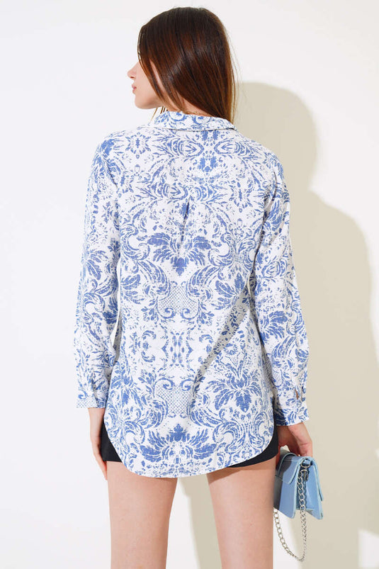 Chemise Viscose Motifs Mixtes Bleu