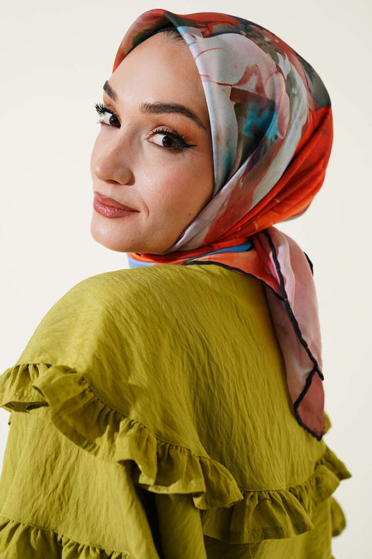 Mixed Marbled Scarf Black Orange