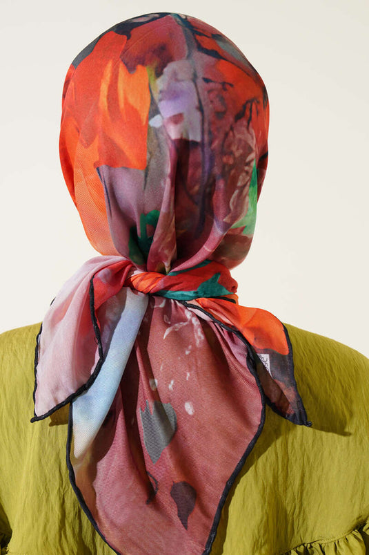 Mixed Marbled Scarf Black Orange