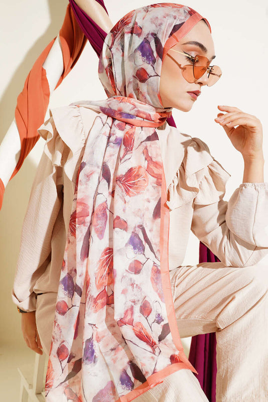 Mixed Leaf Pattern Scarf, Baby Pink