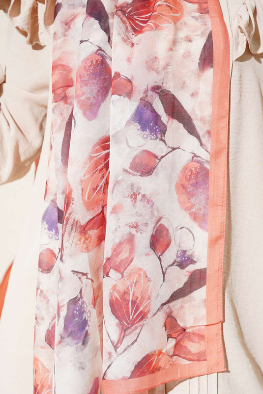 Mixed Leaf Pattern Scarf, Baby Pink