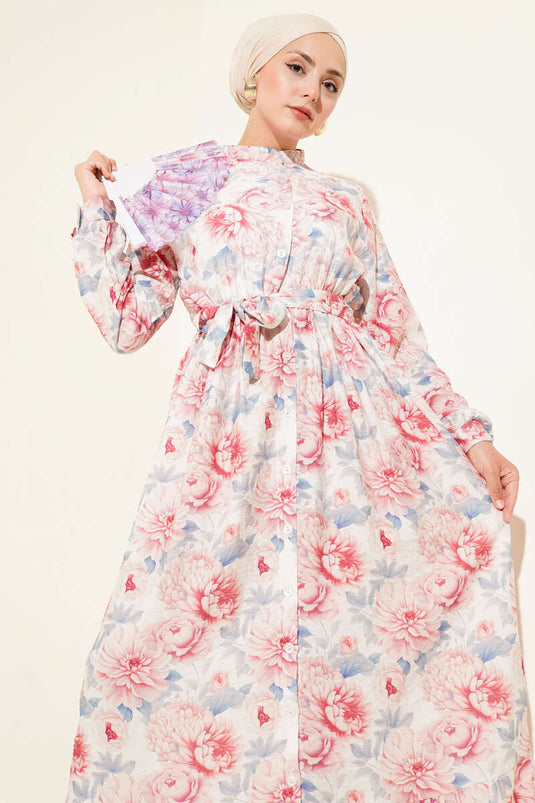 Karmaşık Çiçek Desenli Elbise Mavi