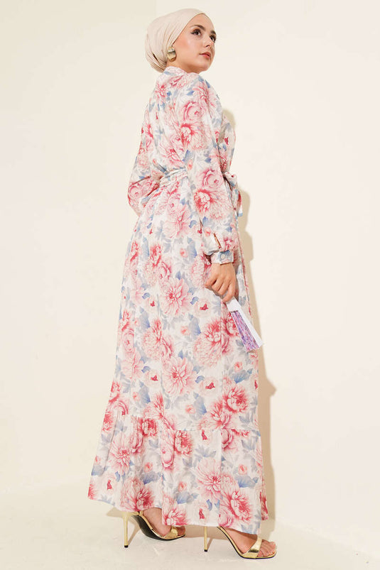 Karmaşık Çiçek Desenli Elbise Mavi