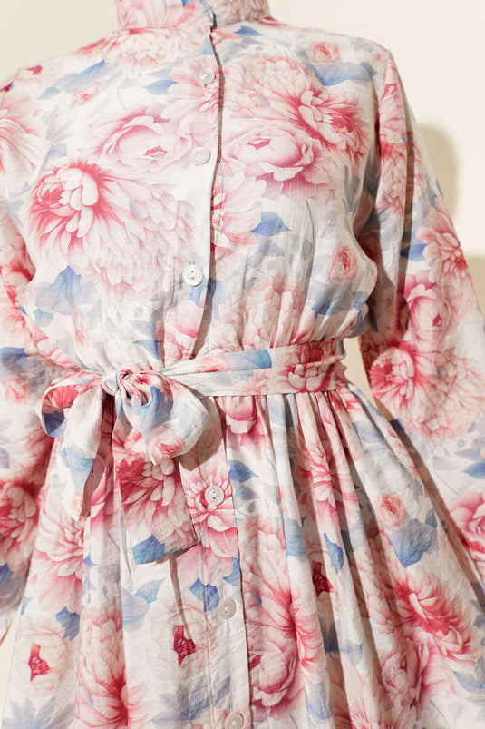 Karmaşık Çiçek Desenli Elbise Mavi