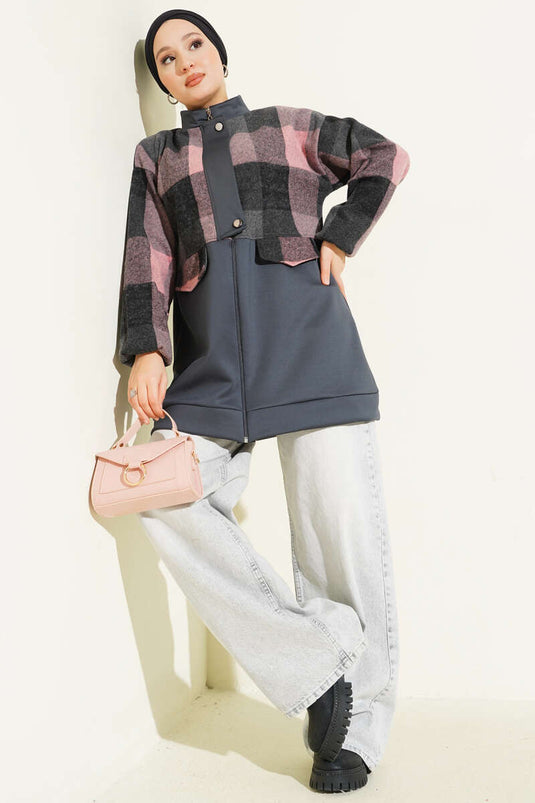 Zippered Cardigan with Cashmere Garnish, Smoked