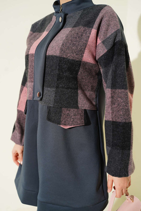 Zippered Cardigan with Cashmere Garnish, Smoked