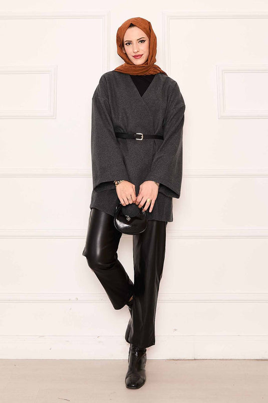 Elegante cappotto oversize in tessuto di cashmere antracite