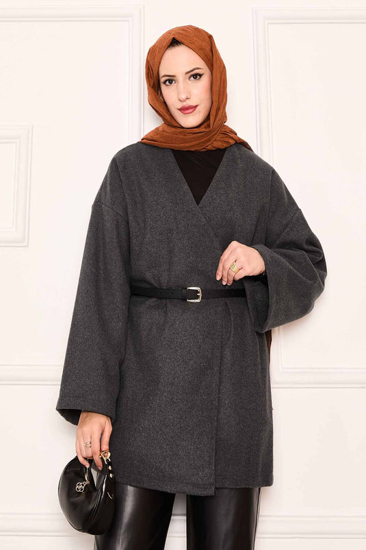 Elegante cappotto oversize in tessuto di cashmere antracite