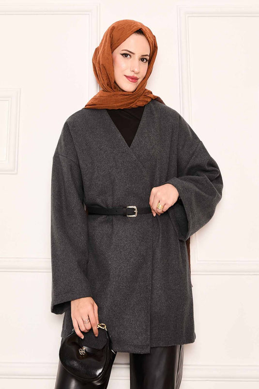 Eleganter Oversized Mantel aus Kaschmirstoff Anthrazit