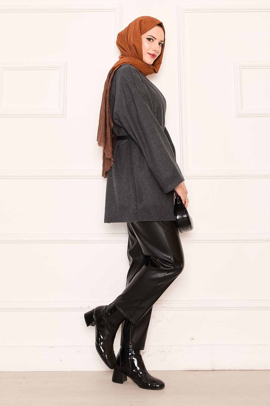 Elegante cappotto oversize in tessuto di cashmere antracite