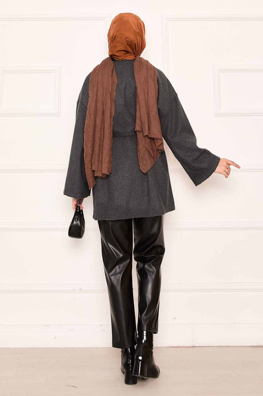 Elegante cappotto oversize in tessuto di cashmere antracite