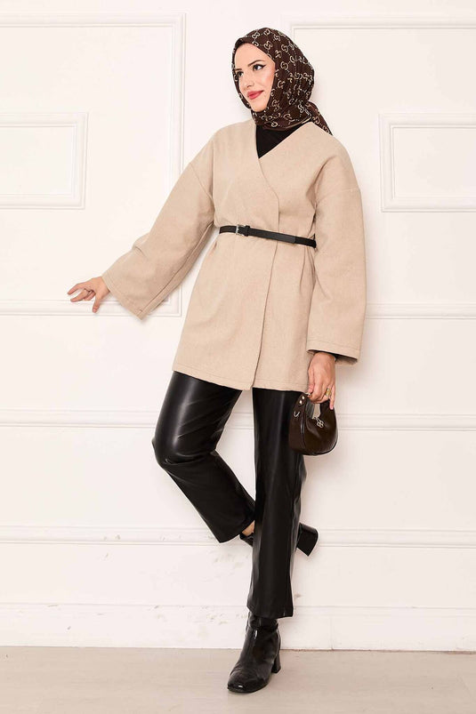 Eleganter Oversized Mantel aus Kaschmirstoff Beige