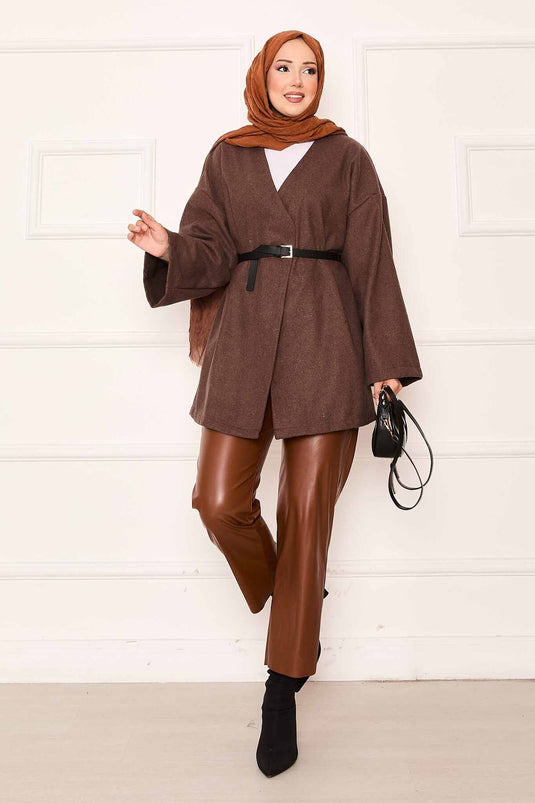 Elegant Oversized Cashmere Fabric Coat Brown