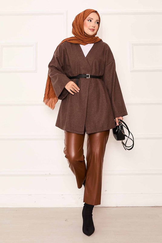 Elegant Oversized Cashmere Fabric Coat Brown