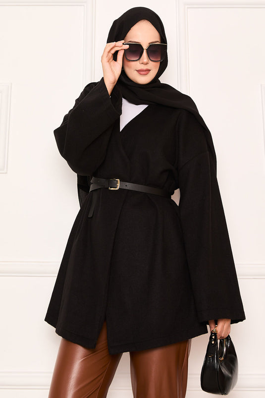 Elegant Oversized Cashmere Fabric Coat Black