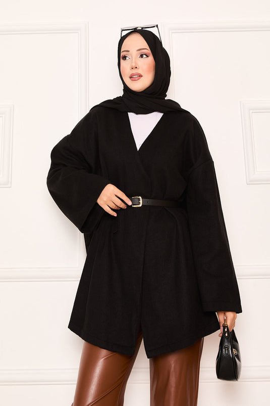 Elegant Oversized Cashmere Fabric Coat Black