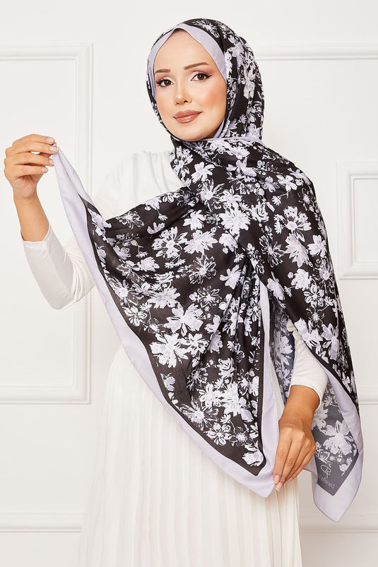 Chrysanthemum Pattern Hijab Shawl Gray