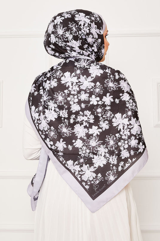 Chrysanthemum Pattern Hijab Shawl Gray