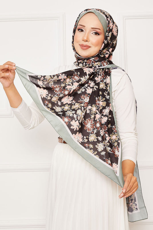 Chrysanthemum Pattern Hijab Shawl Mint
