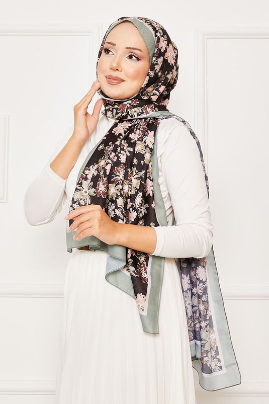 Chrysanthemum Pattern Hijab Shawl Mint