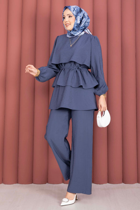 Kat Kat Schnürdetail Zweiteiliges Modest Fashion Set Indigo