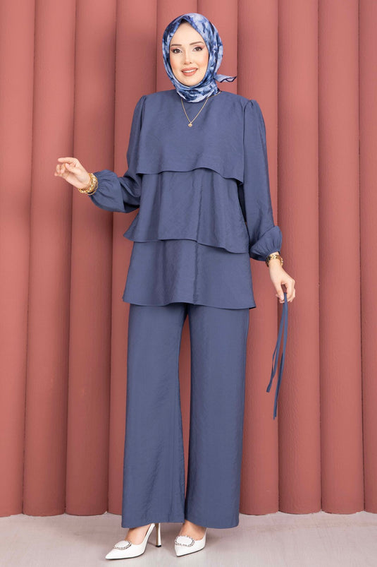 Kat Kat Schnürdetail Zweiteiliges Modest Fashion Set Indigo